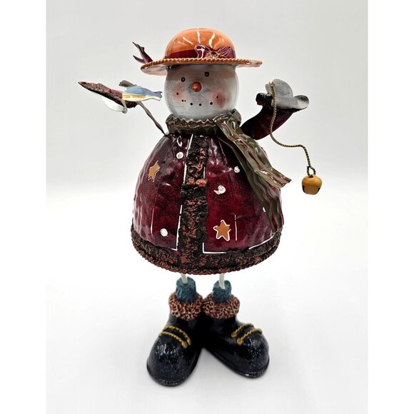 VTG Metal Snowman Tealight Candle Holder W/ Orange Hat & Red Coat Holiday Décor - Picture 1 of 6